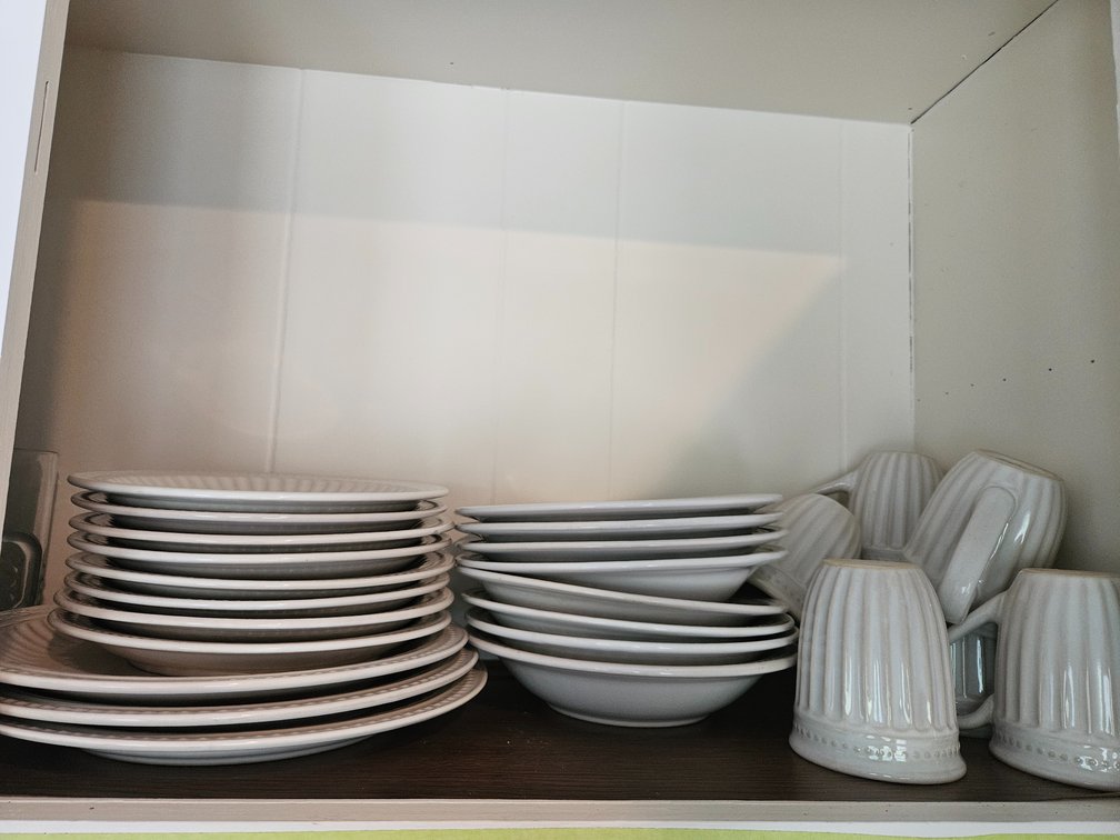 White Ribbed Dinnerware And Glass Tumblers