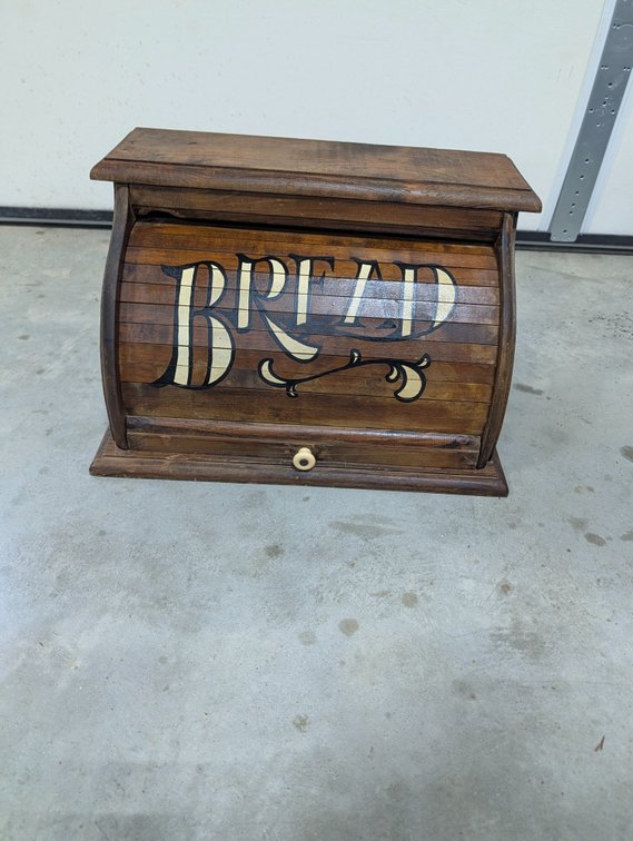Vintage Wooden Roll-Top Bread Box