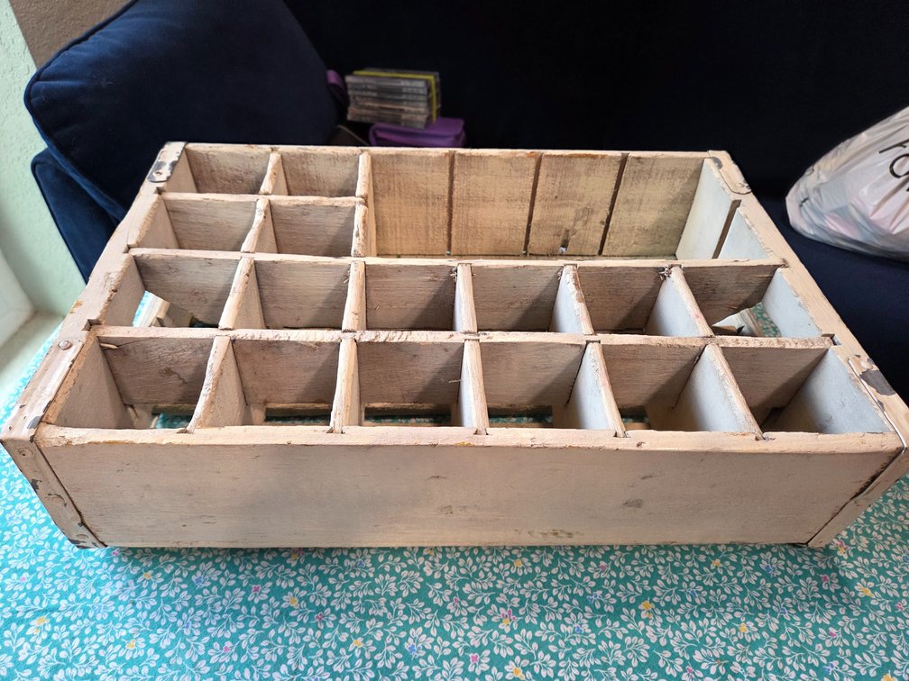 Vintage Painted Wooden Divided Storage Crate
