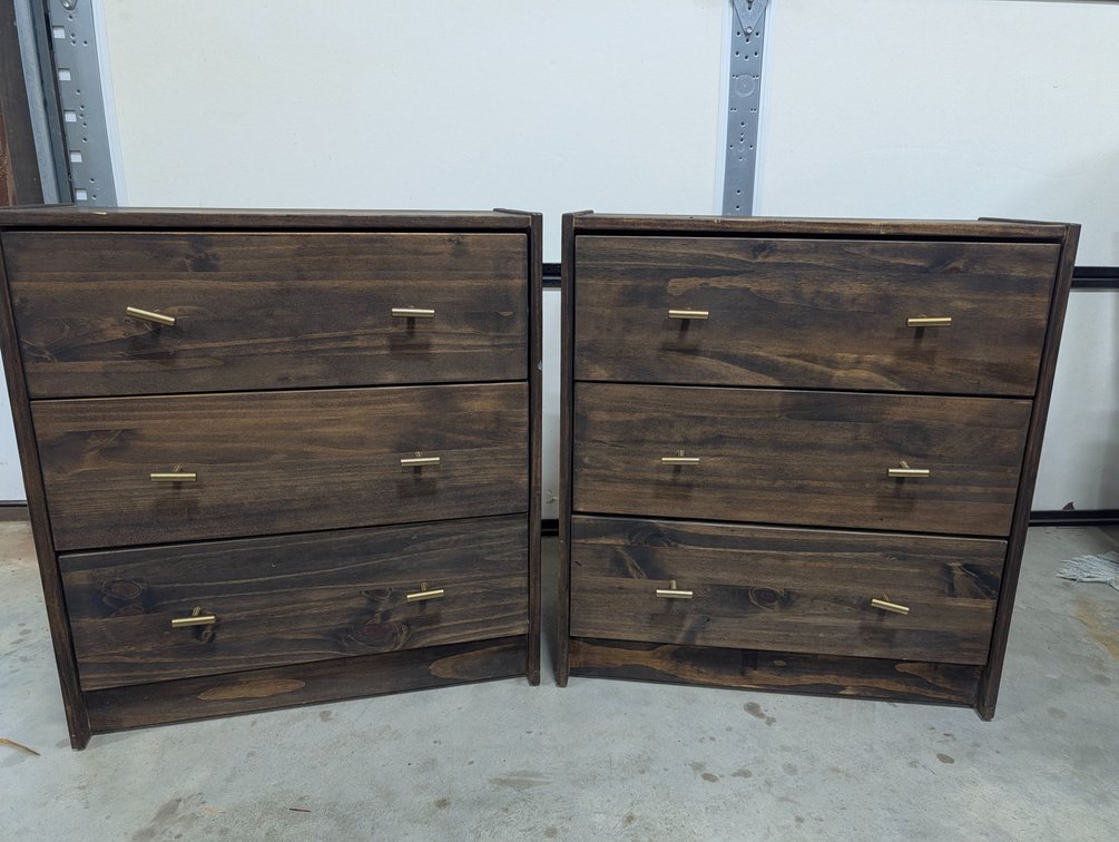 Pair Of Dark Stained 3-Drawer Wood Chests