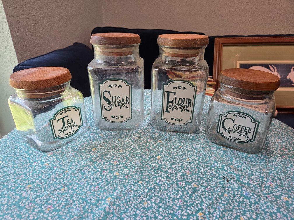 Vintage Glass Kitchen Canisters With Wooden Lids