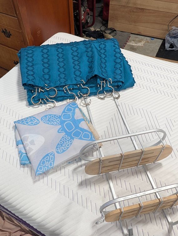 Shower Curtains And Bamboo Bathroom Caddy