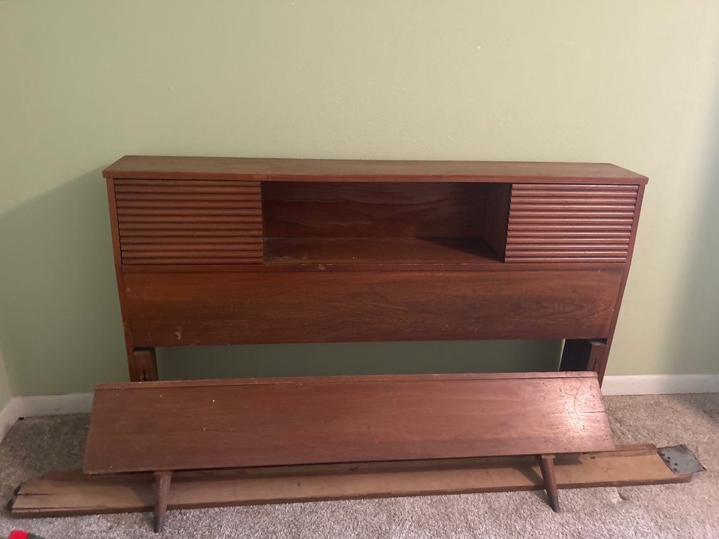 Mid-Century Modern Wooden Bed Frame Set