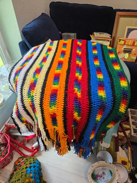 Handmade Crocheted Striped Afghan Blanket