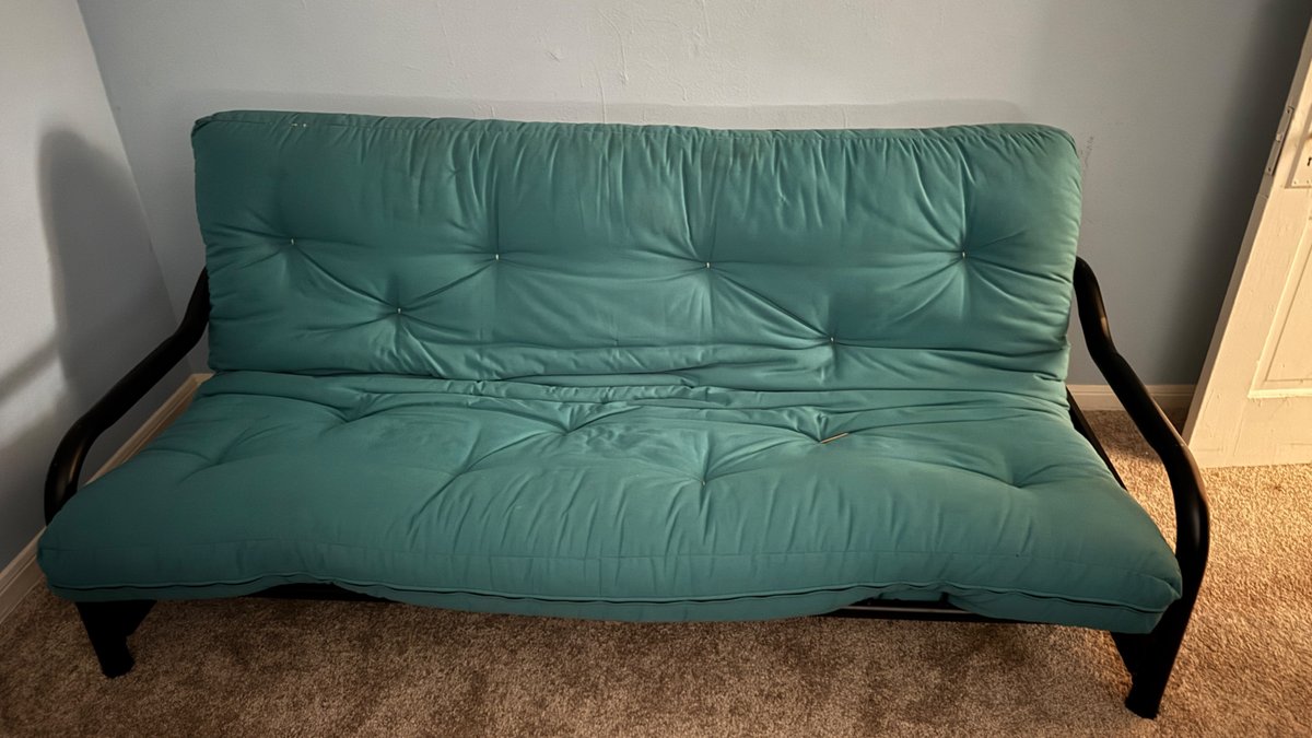 Black Metal Frame Futon With Teal Mattress
