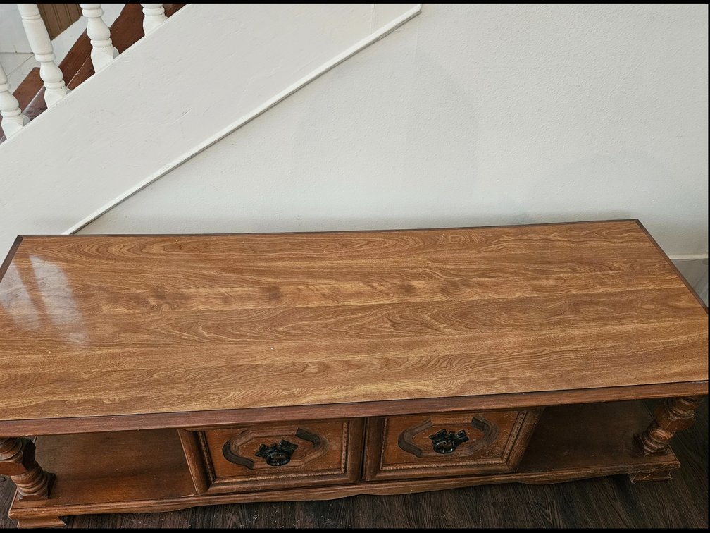 Traditional Wood Veneer Table With Cabinet Base