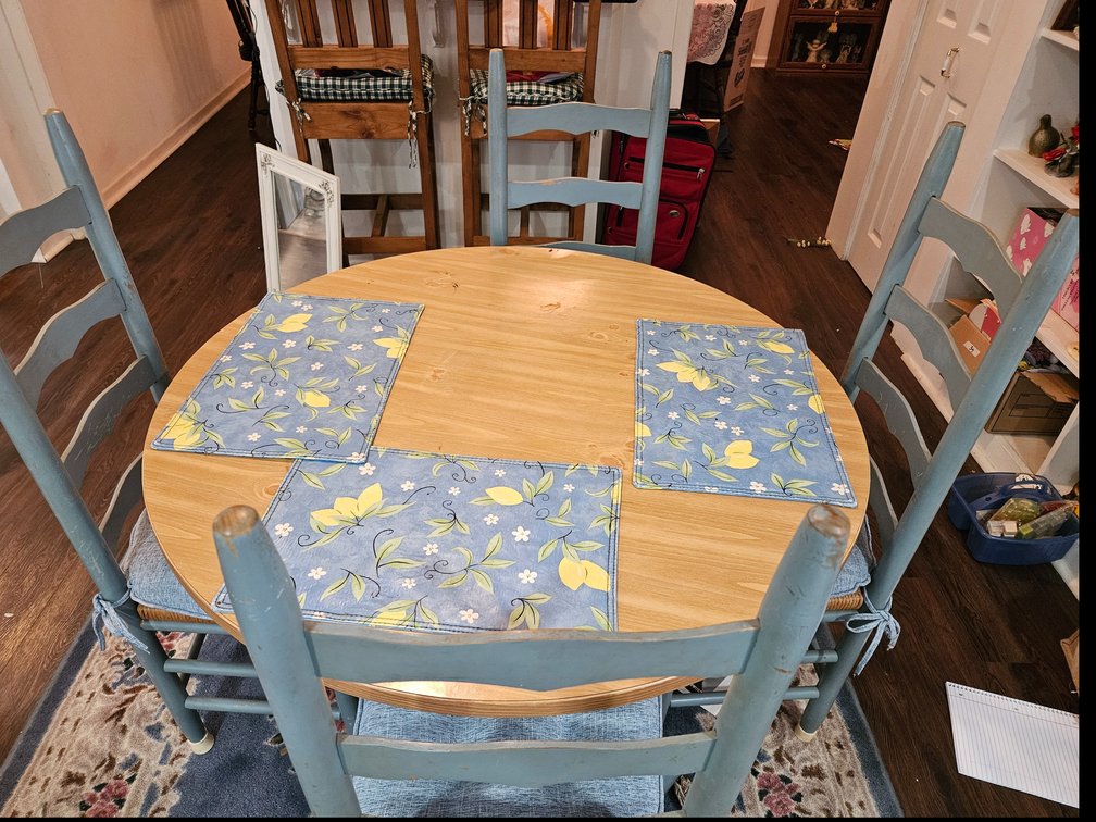 Painted Pedestal Dining Table And Ladder-Back Chairs
