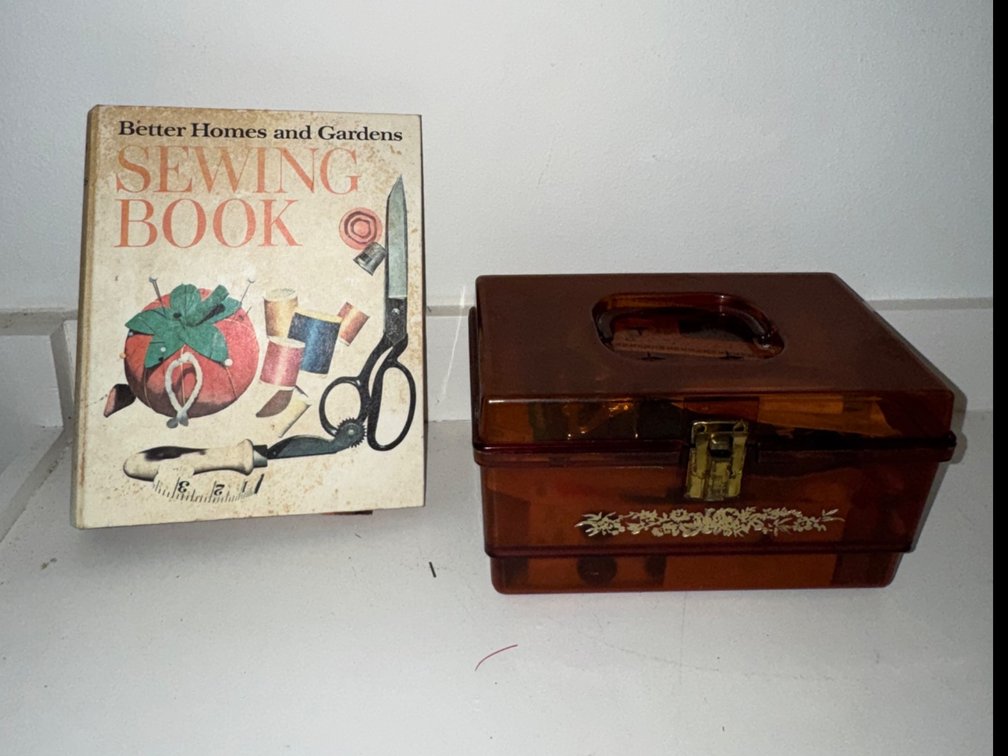 Vintage Sewing Box With Book And Craft Accessories