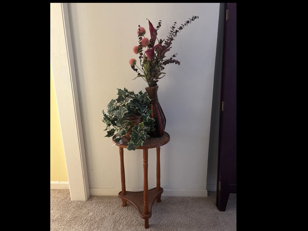Wooden Plant Stand With Faux Botanical Arrangements
