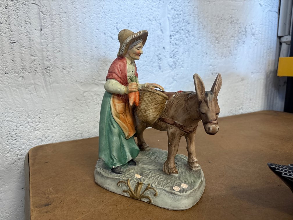 Porcelain Elderly Lady w/Donkey Figurine (*See Note)