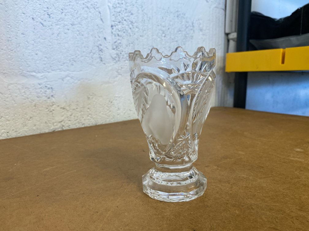 Clear & Frosted Lead Crystal Pear Motif Vase