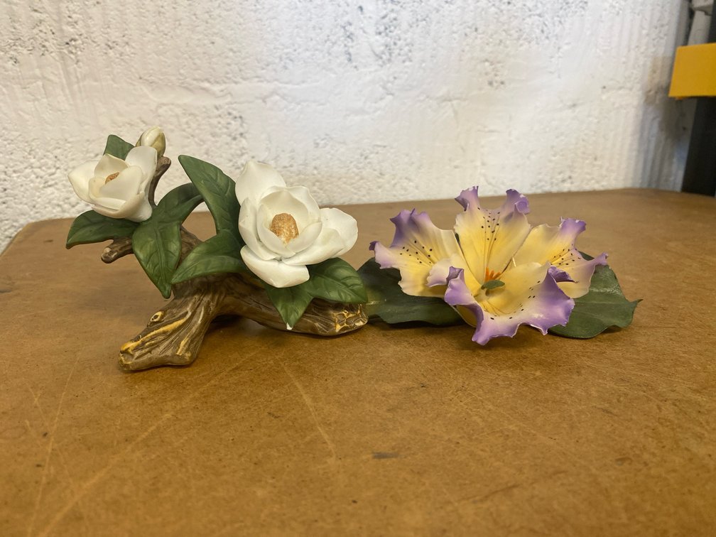 Porcelain Magnolia Flower Branch & Orchid Figurines