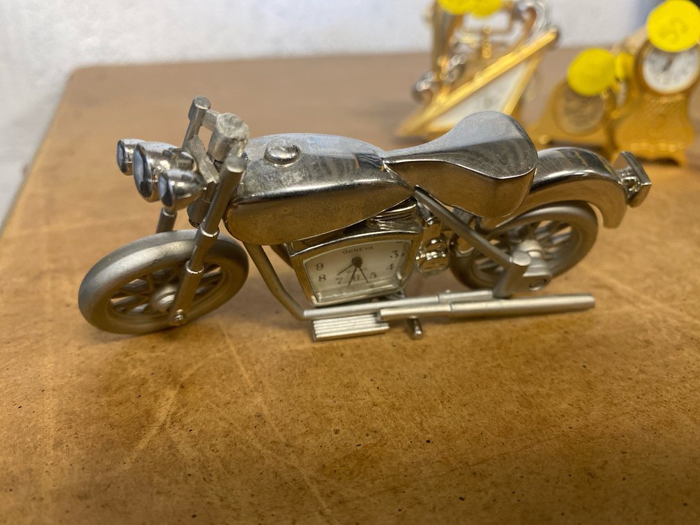 Geneva Miniature Silver-Tone Motorcycle Clock