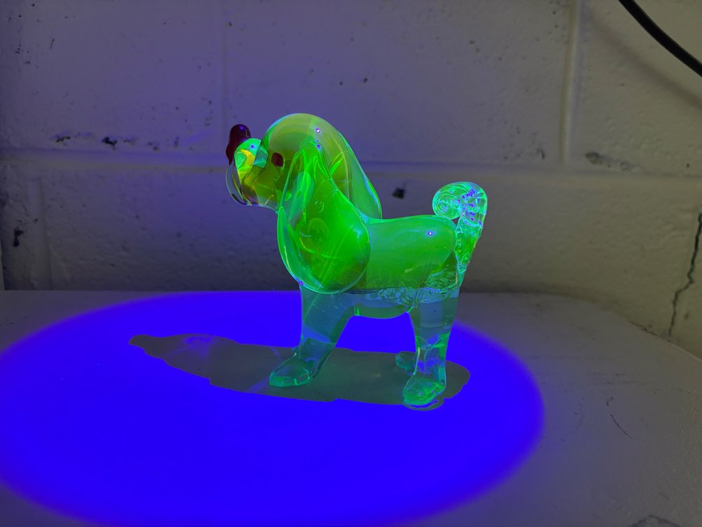 Uranium Art Glass Dog Figurine (*Note)