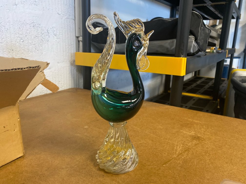 Art Glass Green & Clear Rooster Figurine