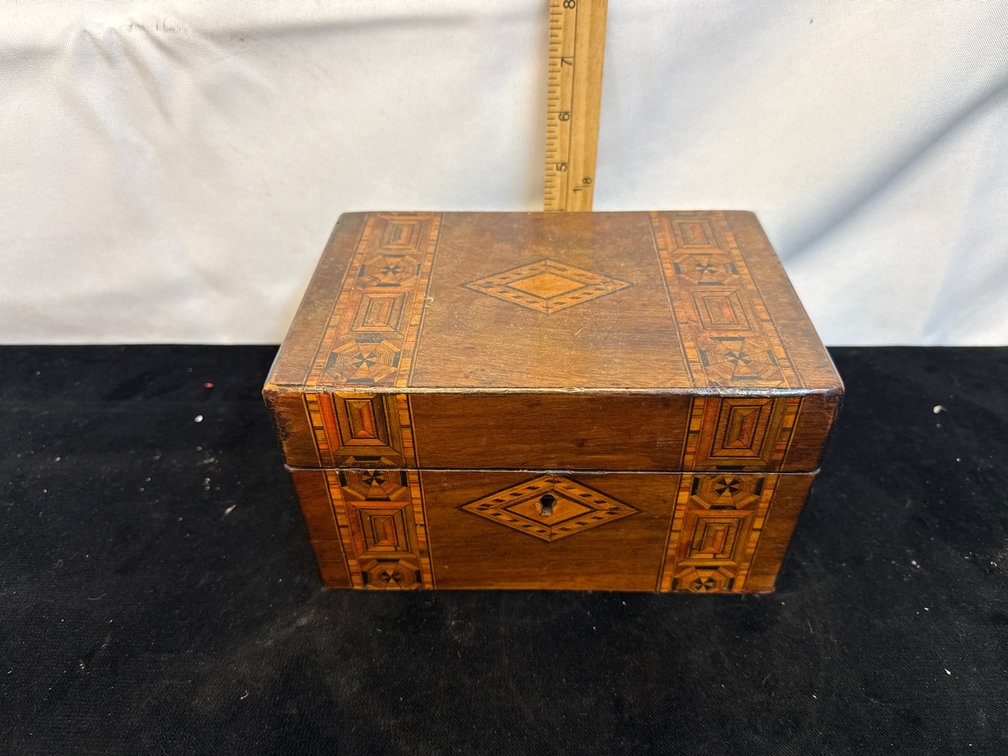 Wooden Inlaid Box Full of Jewelry