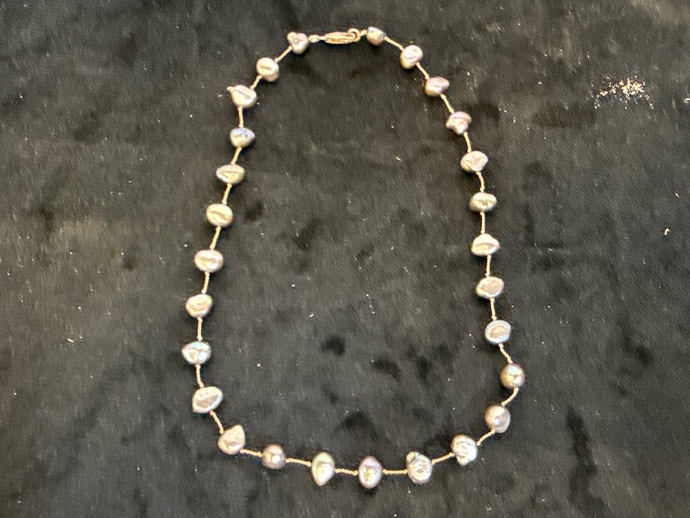 .925 Black Pearl Necklace 16”
