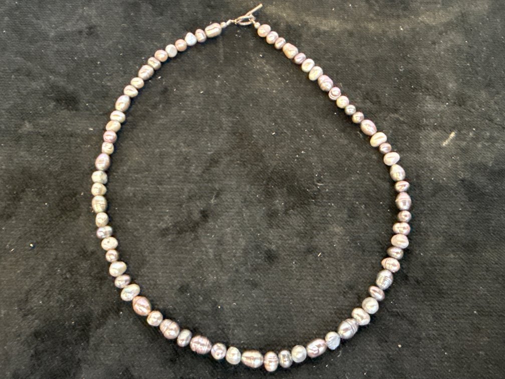 .925 Black Pearl Necklace 18”