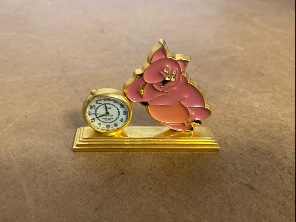 Small Pink Pig Brass Clock
