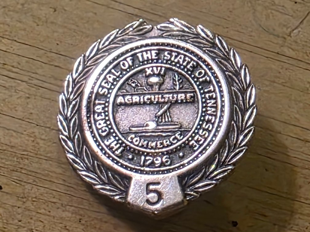 Sterling Silver TN State Seal Agriculture Commerce 5 Year Pin