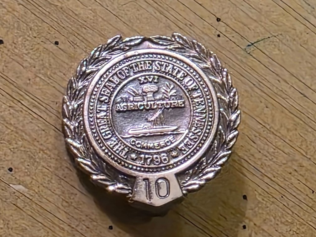Sterling Silver TN State Seal Agriculture Commerce 10 Year Pin