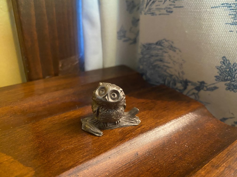 Miniature Pewter Baby Owl Figurine