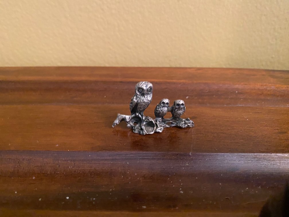 Miniature Pewter Owl Family Figurine
