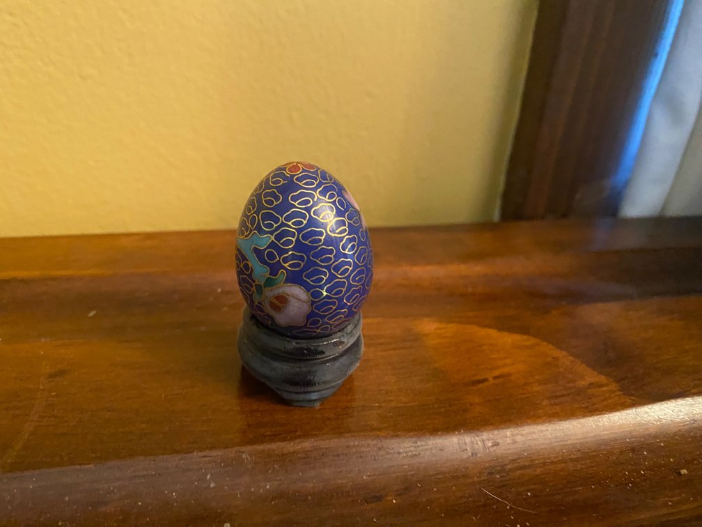 Chinese Cloisonné Enamel Egg w/Stand