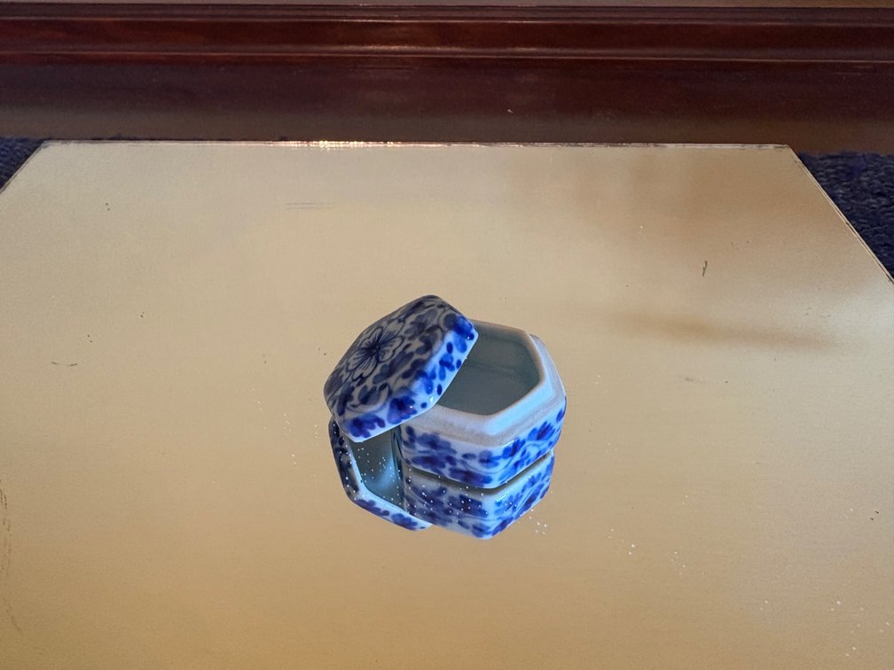 Blue & White Ceramic Hexagonal Trinket Box