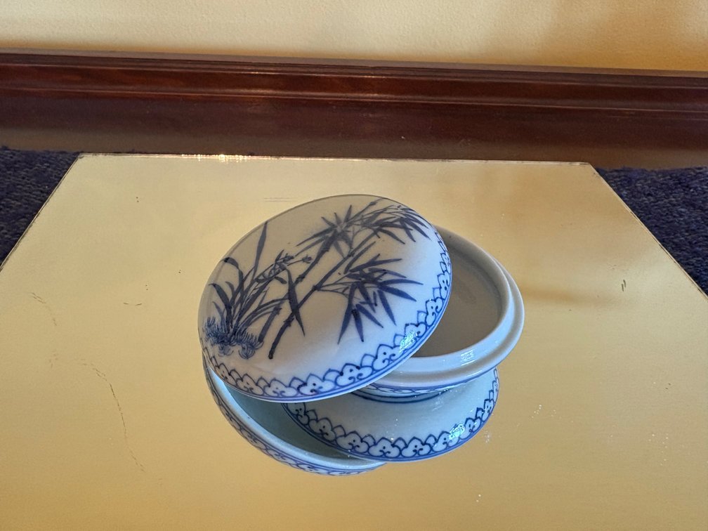 Blue & White Ceramic Bamboo Trinket Box