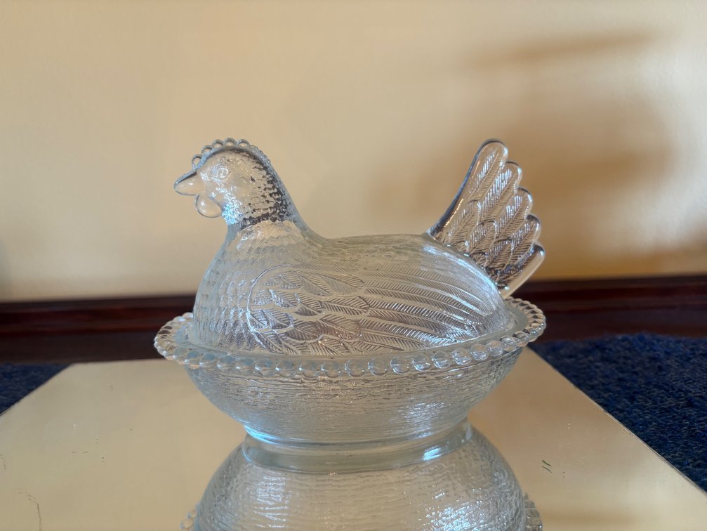 Clear Glass Hen on Nest