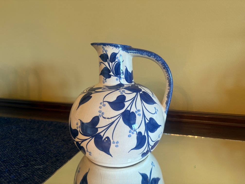 Cash Family Hand-Painted Blue Vine Pitcher