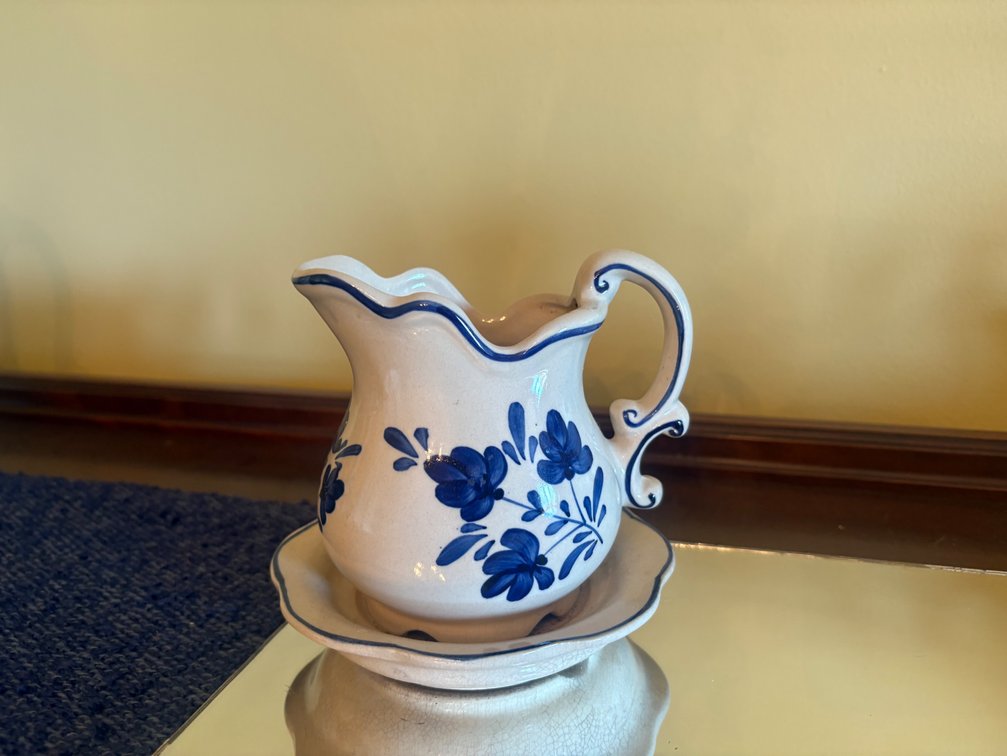 Small Blue & White Wah Basin and Pitcher Set