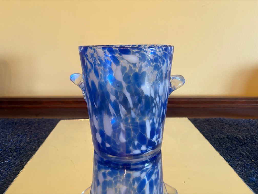 1980s Venini Blue & White Blown Glass Ice Bucket