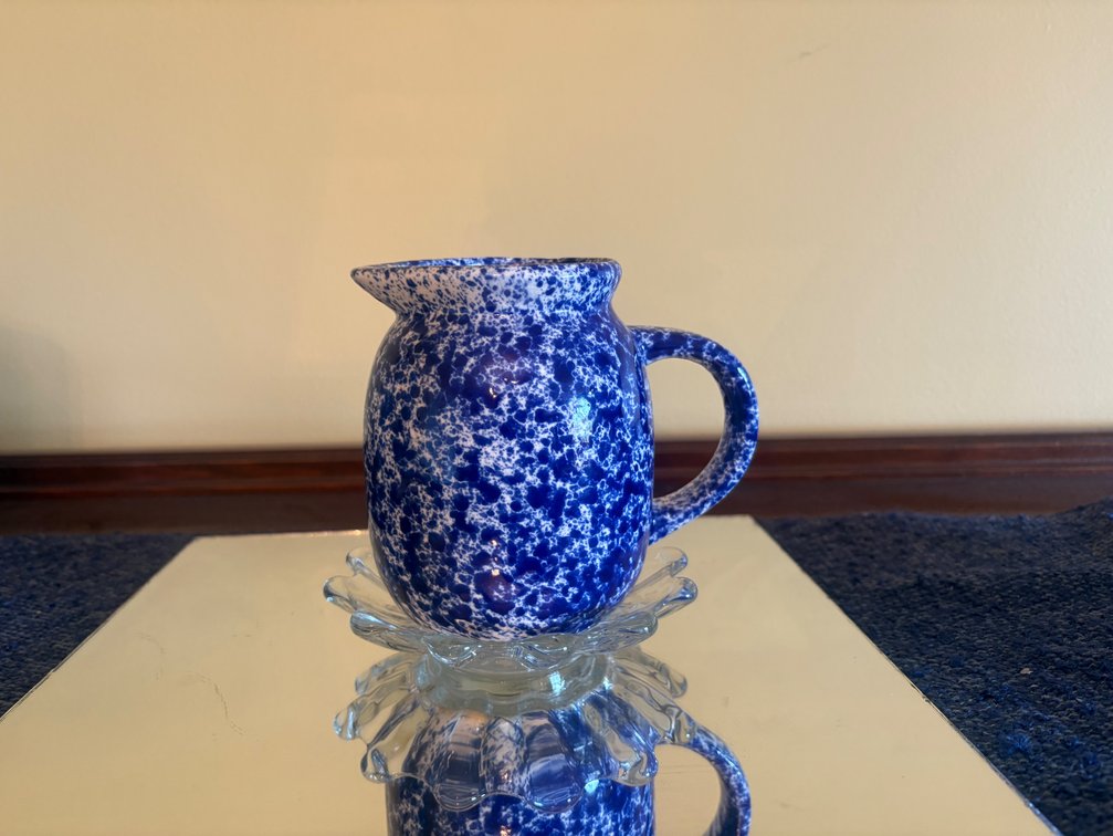 Ceramic Blue & White Spongeware Pitcher