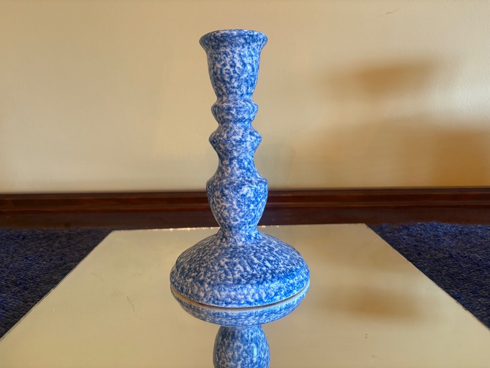 Blue Spongeware Candlestick