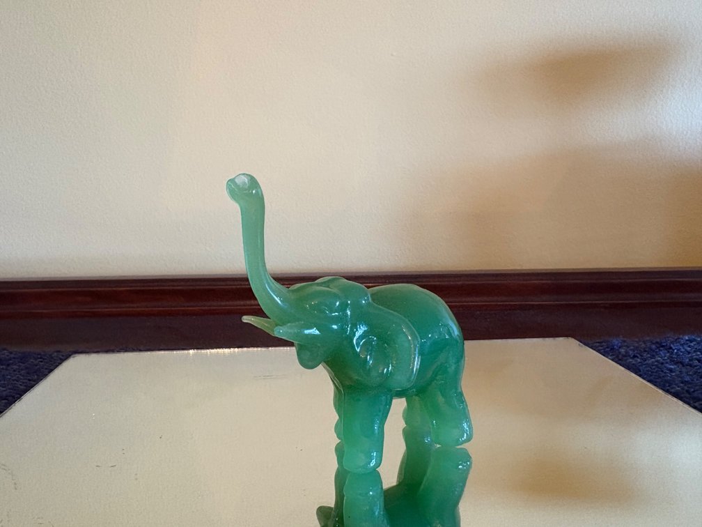 Miniature Jadeite Green Glass Elephant Figurine