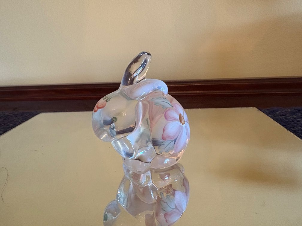 Fenton Hand-Painted Opalescent Glass Rabbit Figurine