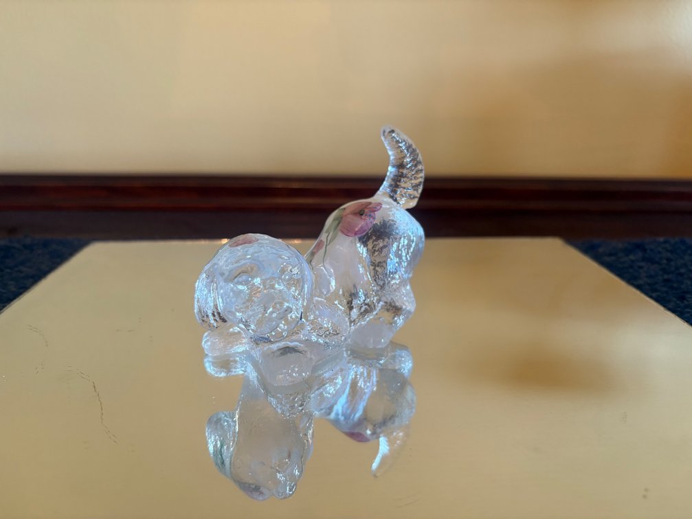Fenton Hand-Painted Opalescent Glass Dog Figurine