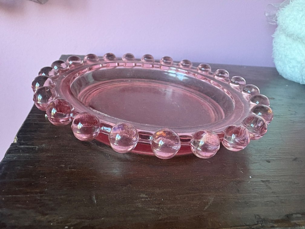 Pink Glass Beaded Edge Ashtray
