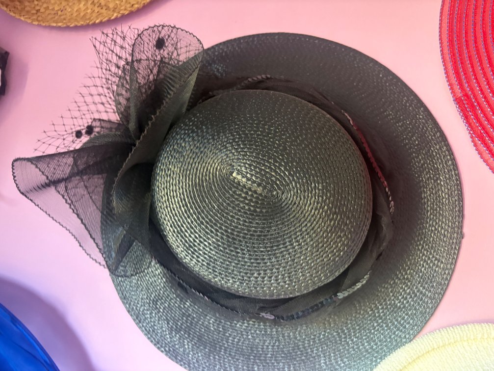 Black Wide-Brim Hat w/Mesh & Netting Bow
