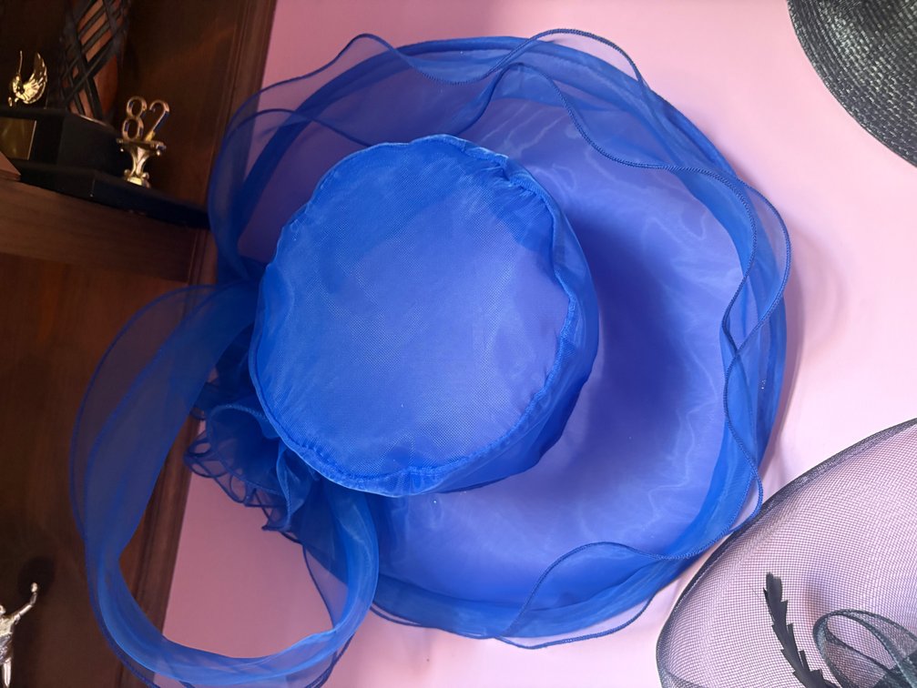 Royal Blue Organza Wide-Brim Hat