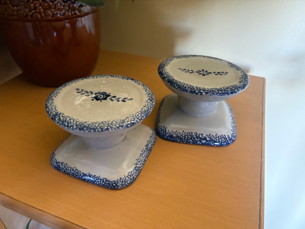Loomco Blue & White Floral Candle Holders