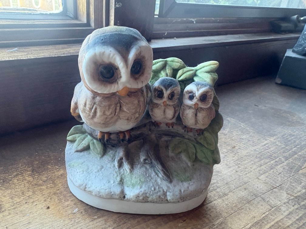 Homco Ceramic Bisque Owl Family Figurine