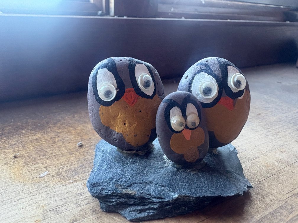 Hand-Crafted Rock Owl Family