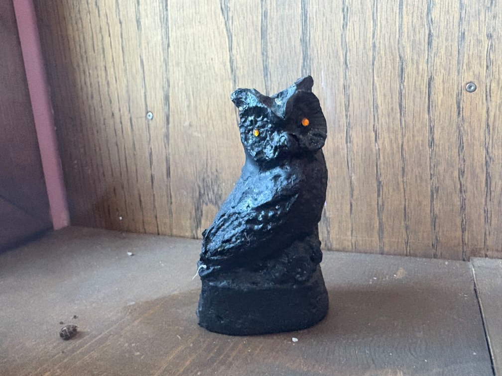 Hand-Carved Black Coal Owl Figurine