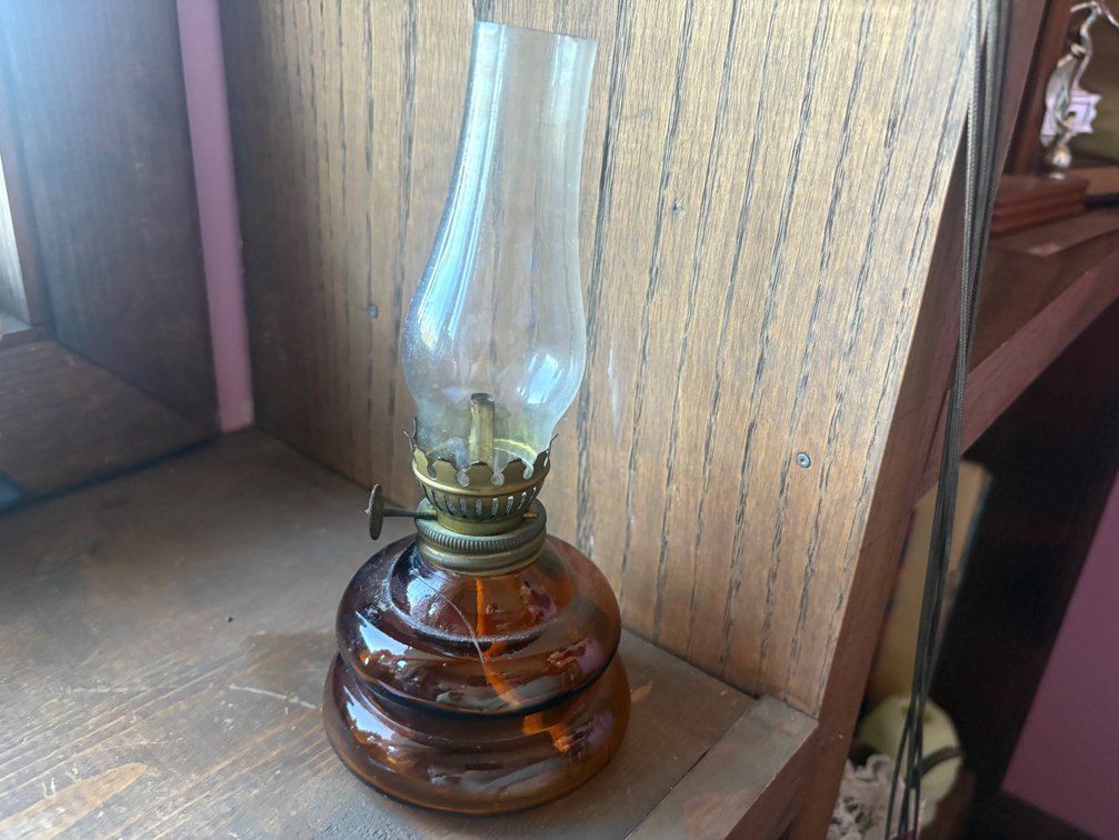 Small Amber Glass Oil Lamp