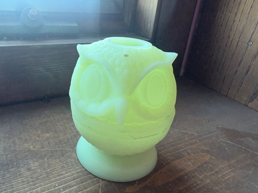 Green Uranium Glass Owl Fairy Lamp