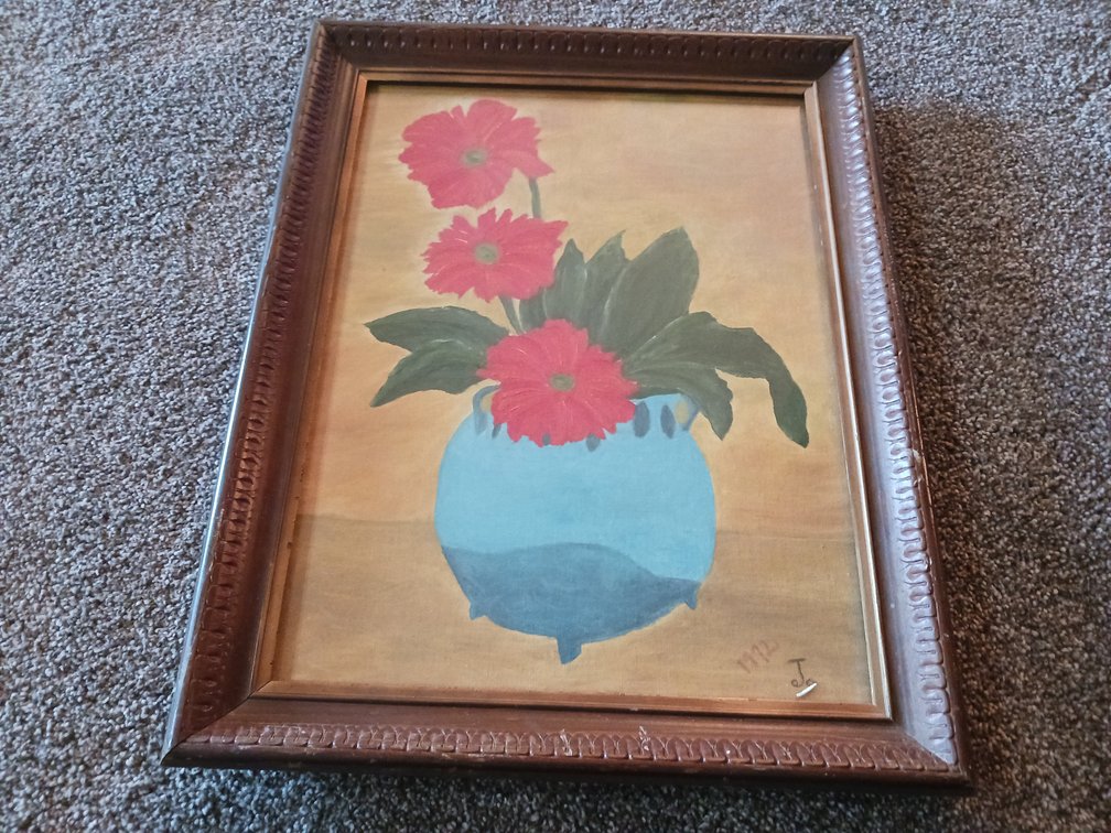 Red Flowers in Blue Pot Framed Artwork