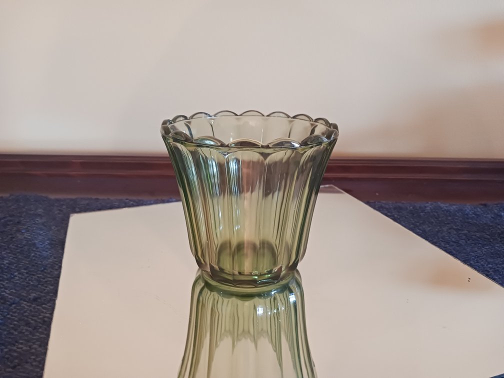MCM Avocado Green Pressed Glass Planter/Vase